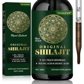Shilajit Resin Liquid Drops - Pure Shilajit with 85+ Trace Minerals for Brain Booster, Energy & Immune Support- 2oz Bottle (60 Day Supply)