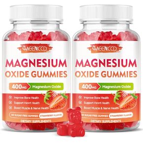 2 Pack Magnesium Oxide Gummies 400mg, Chewable Magnesium Oxide Supplement for Adults & Kids, Nerve & Muscle Support, Non-GMO, Sugar-Free, Strawberry Flavor, 120 Count