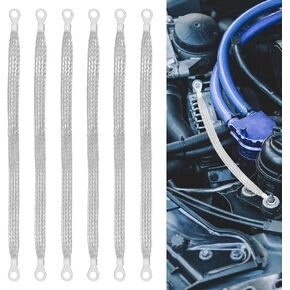 6pcs Universal Engine Ground Straps, 12 Inch Automotive Ground Cable Wire Strap Professional Braided Copper Ground Strap Connectors with Ring Terminals for Most Cars (Silver)