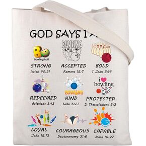 Bowling Gifts Tote Bag Bowling Lover Gifts Bowling Ball Gifts Bowling Canvas Tote Bags God Says I Am Bowling Christian Gifts