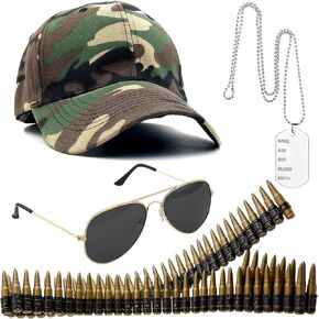Army Costume Accessories, Ammo Soldier Military Accessories with Fake Bullet Belt Camouflage Baseball Cap for Men
