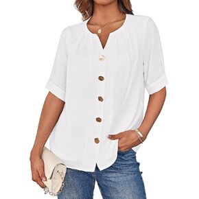 GRACE KARIN Womens Dressy Tops V Neck Button Down Open Front Short Sleeve Tshirts Business Casual Basic Tee Loose Fit