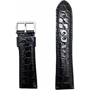 26mm Black Genuine Leather Watchband | Alligator Crocodile Grained, Sporty Style Replacement Watchstrap that brings New Life to Any Watch (Mens Length)