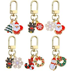 6 Pcs Christmas Keychain Accessories Metal Christmas Keychains For Women Bag Charms Santa Claus Elk Car Key Chain Kawaii Keychain Cute Xmas Tree Snowflake Christmas Purse Charm Purse Accessories