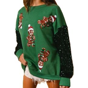 Muineobuka Women Sequin Christmas Sweatshirts Sparkle Nutcracker Santa Long Sleeve Crewneck Pullover Merry Christmas Sweaters