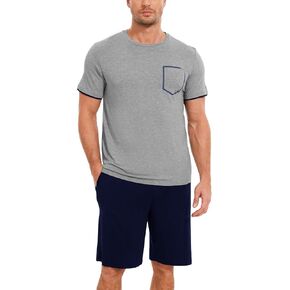 Bamboo Viscose Men's Pajama Sets Short Sleeve Sleepwear Summer Pj Shorts Set