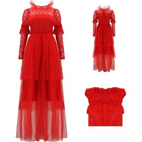 Lydia Deetz Costume Red Wedding Dress 80s Prom Tulle Dress For Women Dead Bride Halloween Gothic Costumes