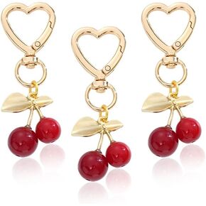 HOSBY 3Pcs Heart Cherry Keychains for Women, Cute Bag Charm Key chain Car Key Bag Purse Handbag Accessories Decoration