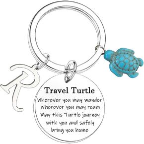 A-Z Letter Travel Turtle Keychain for Family Friends Turtle Keyring With Initial Wherever You May Wander