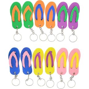 Colorful Flip Flop Keychains (12 Pack) 2.5" Luau Sandal Key Chains. Rubber. Great for Party Favor, Backpack Purse, Luggage, Prizes, Giveaways.