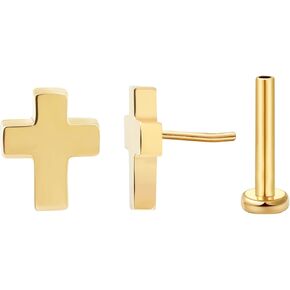 FANSING Cross Flat Back Earring for Helix Cartilage Conch Tragus Threadless Push Pin Labret Stud