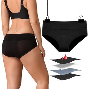 Period Underwear for Women and Teens, Leakproof Menstrual Panties, Viscose Black Brief, Comfort, Breathable