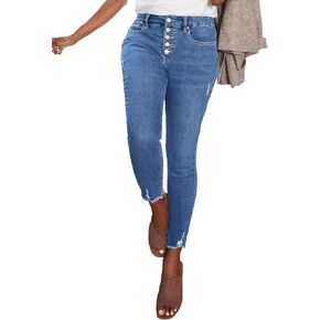 Royalty For Me Womens YMI Jeans Women's Curvy Fit High Rise Exposed Button Fly Ankle Jean