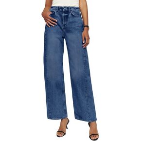 PLNOTME Women's Casual Wide Leg Jeans Boyfriend Baggy High Waist Denim Pants with Pockets Navy