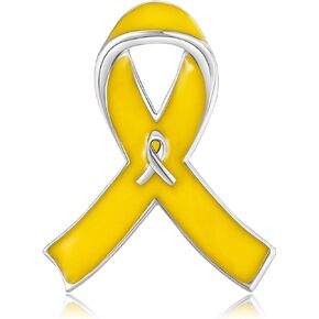 Pink/Yellow/Blue/Orange/Teal and Purple Ribbon Pin 925 Sterling Silver Breast/Bulk Colon/Leukemia Kidney Cancer Awareness Ribbon Brooch Raise Awareness Charity Fundraiser Pins (Yellow)