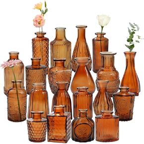 Amber Bud Vases Set of 20, Small Glass Vases for Centerpieces, Bud Vases in Bulk for Table, Mini Bud Vases for Wedding Flower Decoration