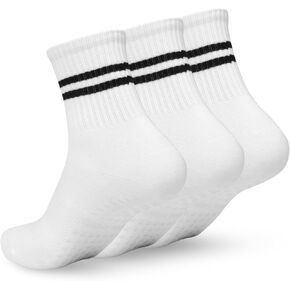 3 Pairs Pilates Socks with Grips for Women, Non Slip Yoga Socks, Pure Barre Grip Socks for Yoga, Ballet, Dance, Barefoot Workout, Gym, Hospital, Home (white)