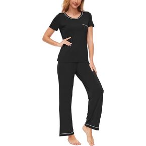 Pajamas for Women - Viscose Made from Bamboo, Soft Pjs Set Short Sleeve Top and Pants Lounge Set Sleepwear