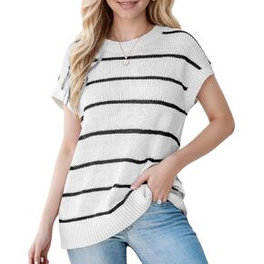 CUPSHE Womens Cap Sleeve Knit Sweater Top 2024 Striped Crew Neck Sweater Vest Casual Pullover Tops