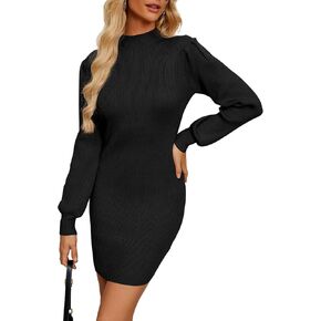 Naggoo Womens Fall Winter Long Sleeve Mock Neck Bodycon Knit Mini Sweater Dress in Kuwait