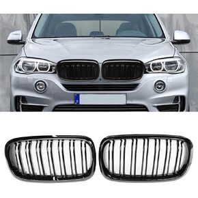 TTCR-II Compatible with BMW X5 F15 Front Kidney Grille 2014-2018, For BMW X6 F16 Front Upper Grille Trim 2 Packs, for X5 F15 and X6 F16 Gloss Black Double Slats ABS Grille Replacement