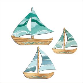 Zzbakress 3 Pcs Wooden Sailboat Wall Art Decor Coastal Wall Decor Beach Wall Decor Nautical Wall Art Ocean Bathroom Decor Beach House Decor for Bathroom Living Room (Farmhouse)
