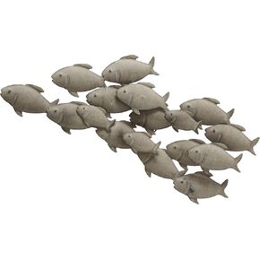 WHW Whole House Worlds Cape Cod School of Fish, Hand Crafted Rustic Metal Wall Decor, Antiqued Finish Sand Color Paint, 24 1/2 Inches Long (62 cm)