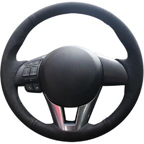 MEWANT Hand Sewn Black Leather Car Steering Wheel Cover for Mazda 3 2014-2016 Mazda 6 2014-2016 Mazda 2 2015-2017 CX-3 2016-2017 CX-5 2013-2016 for Scion iA 2017