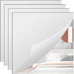 12"x12" Acrylic Mirror Sheets, 4Pcs Frameless Mirror Tiles Square Self Adhesive Mirror Stickers for Wall Bedroom Home Door Decor, Mirror Trays Plates for Centerpieces