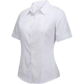 Double Plus Open Women's Basic Cotton Stretch Dress Shirt Short Sleeve Blouse