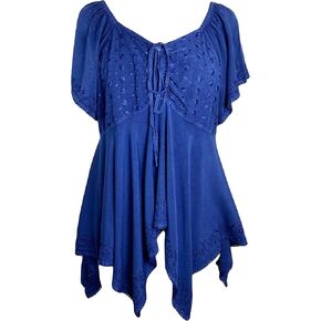 Agan Traders Boho Asymmetrical Handkerchief Diamond Neck Embroidered Tops for Women - Empire Waist Cap Sleeve Womens Blouse in Kuwait