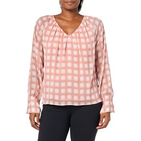 Calvin Klein Women's Printed Long Sleeve V-Neck Blouse