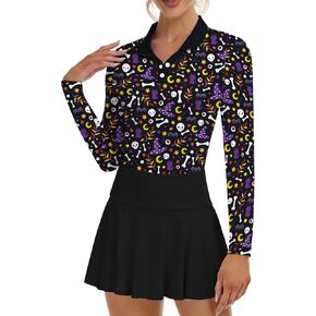 Soneven Womens Golf Shirts Moisture Wicking Long Sleeve Polo Shirts Collared V-Neck Golf Polos Shirts