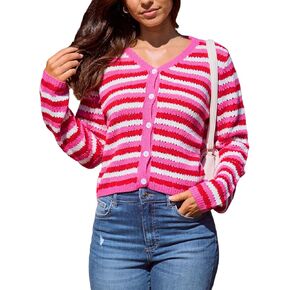 CUPSHE Women's Open Front Cardigan Sweater 2024 Fall Long Sleeve Button Down Knit Cropped Sweaters