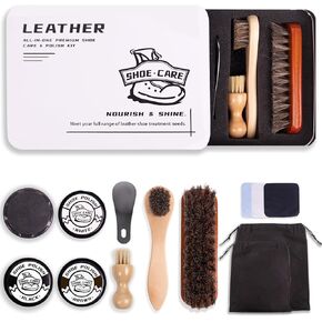 14 Pcs Premium Shoe Shine & Care Kit, Leather Boot Polish and Cleaning Tools - Shoe Care Set for Men & Women