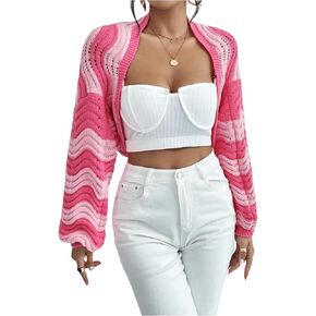 GORGLITTER Women's Striped Cropped Cardigan Color Block Shrugs 2024 Fall Outfits