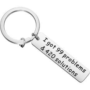 bobauna Leaf Weed Keychain 420 Jewelry Gift For Stoner Weed Lover I Got 99 Problems and 420 Solutions
