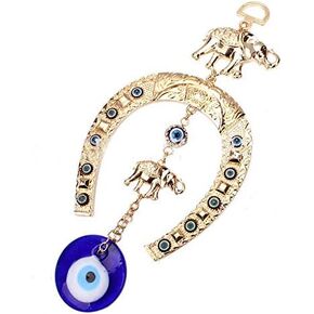 Evil Eye Hanging Ornaments Blue Eye Hamsa Amulet Elephant Home Wall Decor for Protection (Gold)