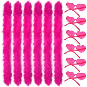 12 Pcs Colored Feather Boas with Heart Shaped Sunglasses Set Rimless Glasses 6.6FT Fluffy Boas Women Party Halloween