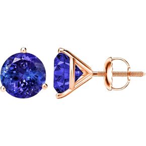 1/2-10 Carat Total Weight Tanzanite Stud Earrings 3 Prong Screw Back