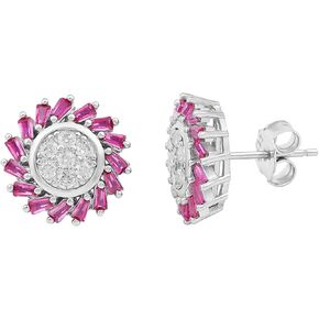 أقراط هالة من الياقوت والألماس المقلد، أقراط مرصعة من الخلف من الياقوت المزروع في المختبر من الفضة، أقراط جوهرة يوليو (جودة AAAA) in Kuwait