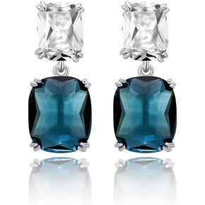 Cubic Zirconia Peacock Blue Crystal Stud Earrings Silver Color Cushion Cut Zircon Drop Earrings Women