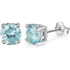 Fereendo 925 Sterling Silver Round Cut Birthstone Stud Earrings Colorful Cubic Zircon Earrings studs Jewelry Gift for Women