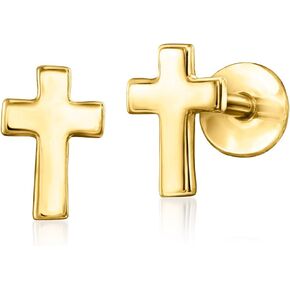 RS Pure by Ross-Simons 14kt Yellow Gold Cross Flat-Back Stud Earrings