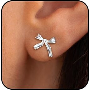 Bow Earrings for Women Gold Bow Stud Earrings Long Ribbon Hoop Earrings Dainty Bowknot Huggie Earrings Cute Bow Jewelry Gifts for Women