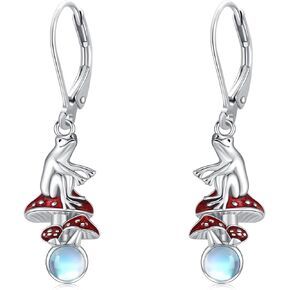 Mushroom Frog Earrings 925 Sterling Silver Moonstone Jewelry Gifts for Women