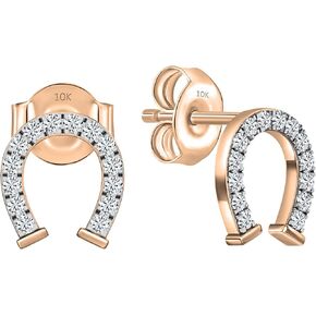 Dazzlingrock Collection Round White Diamond Horse Shoe Stud Earrings for Her (0.10 ctw, Color I-J, Clarity I1-I3) in Solid Gold