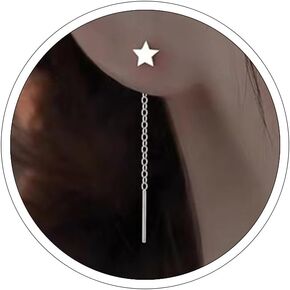 Silver Threader Earrings for Women Cute Star Dangle Silver Chain Earrings Hypoallergenic Minimalist Jewelry Korean Earrings