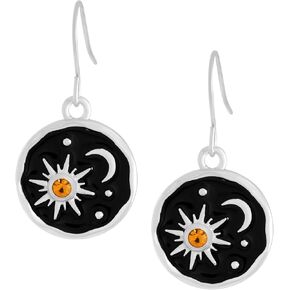 MINACHI Black Enamel Celestial Star Sun Moon Dangle Drop Earrings, Vintage Statement Jewelry Gift for Women