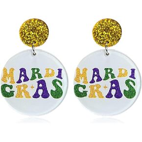 Mardi Gras Earrings Mardi Gras Outfit Shirts for Women Acrylic Carnival Dangle Earrings Jewelry Mardi Gras Accessories for Women